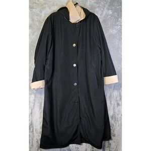 Two Twenty Rain Trench Overcoat Black XL Y2K 90s Removable Hood & Liner *No Belt